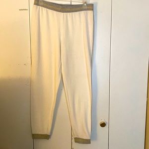 White Joggers w/grey gold stripe on the waist ban never worn